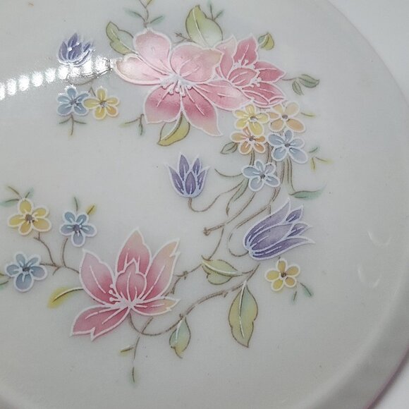 St. George Fine Bone China Bell and Trinket Box Pastel Floral Pink Purple VTG - Picture 8 of 8